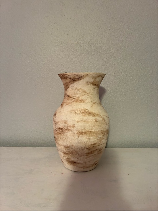 Other - Textured Ceramic Vase in Cream and Brown